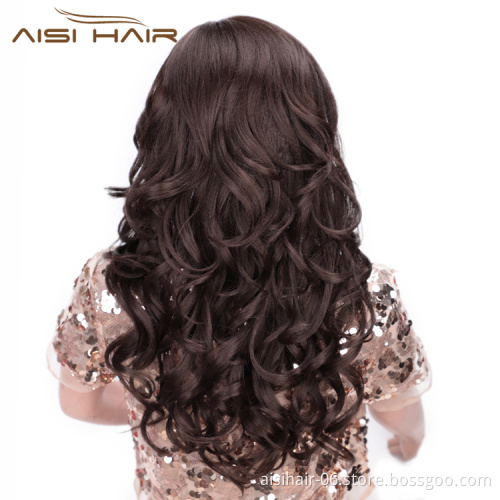 Aisi Hair Long Wavy Brown Synthetic Wig Heat Resistant Hair Body Wave Wig For Black White Women Fashion Cosplay Party Wigs